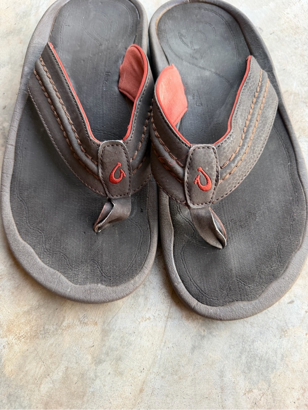 Olukai Hokua Men's Leather Thong Flip-Flop Sandals Dark Java Size 9